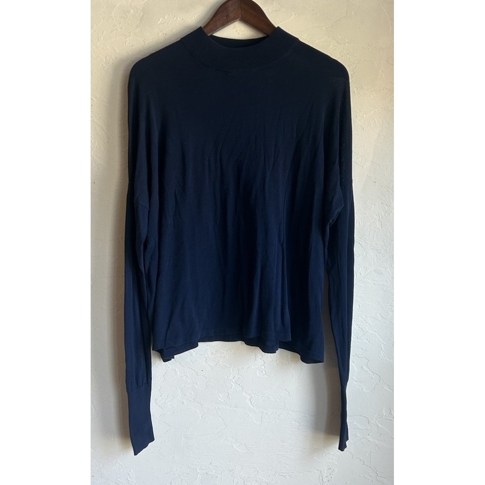 Acne Studios Marvin Fluid Mock Crew Neck Top L Navy Blue Luxury Designer Sweater
